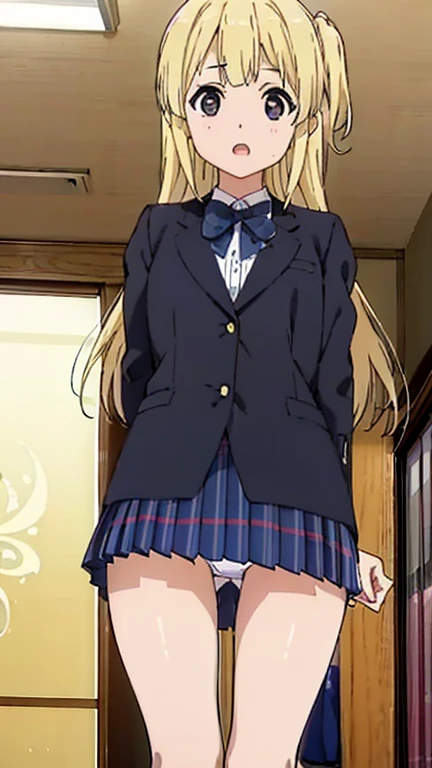 the Extremely Detailed CG Unity 8K Wallpapers、top-quality、ultra-detailliert、masterpiece、realisitic、Photo Real、extremely detailed cute girl、18year old、sophisticated gravure idol、Young Gravure Idol、 Young Sensual Gravure Idol、High school student in Japan uniform、(skirt rift)、(Lifted by yourself)、low angles、red blush、ruddy lips、looking at the viewers、Semi-body shot、(Large crowds)、(atlibrary)、(Japan high school uniform and designated shoes)、(Dark blue blazer:1.2)、(plaid skirts:1.5)、(White shirt for students)、 (Long tie:1.2)、(light brown random hair)、(White panty)、(cammel toe)、(Black loafers:1.5)、(beauitful face:1.3)、(perfectly proportions:1.2)、(Long feet:1.2)、(small tits:1.3)、(Panties can be seen from under the skirt)、(Textured skin)、(Japan high school uniform wet in the rain)、face that seems to cry、((wetting hair、wetted skin))、appearance々Angle、(Wet white panties)、sexy facial expression、Dark blue cardigan、