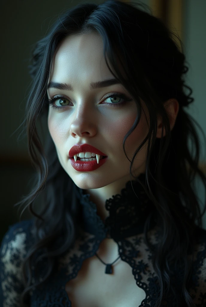 femme vampire avec des canines pointues et apparent