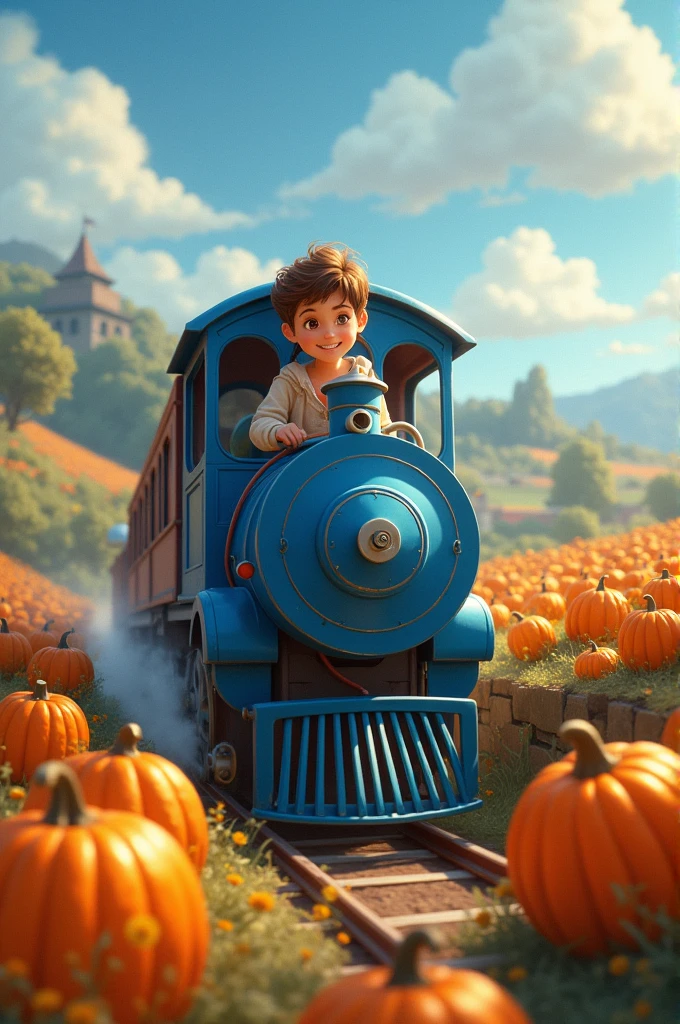 The blue train goes everywhere, I met a call of love in the morning, the route goes around the pumpkin patch, smiling without loneliness