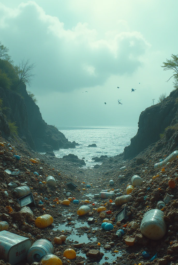 floor, Sea and sky contaminated by waste