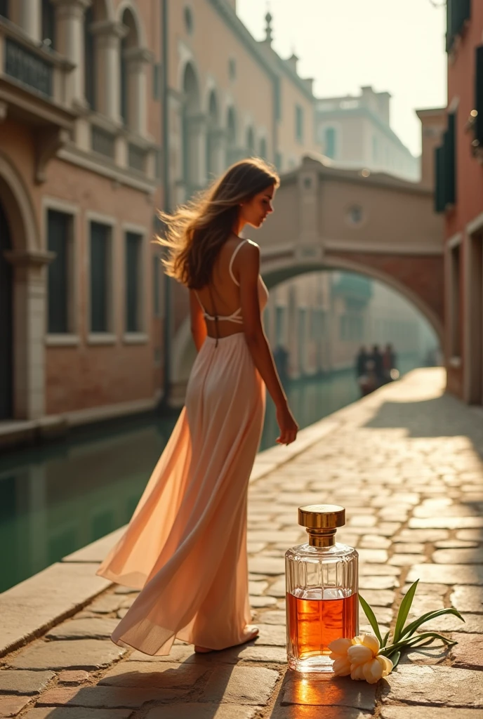 Create video of Venice Italy, like an advertisement for Italian perfume with tulips
