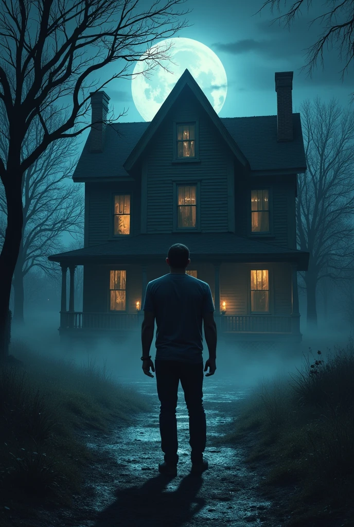 **"He Spent a Night in a Haunted House and Won—Was It All an Illusion?"** It is the title of the viyand it's a suspenseful thriller story so generate a dark mysterious and clickable thumbnail 