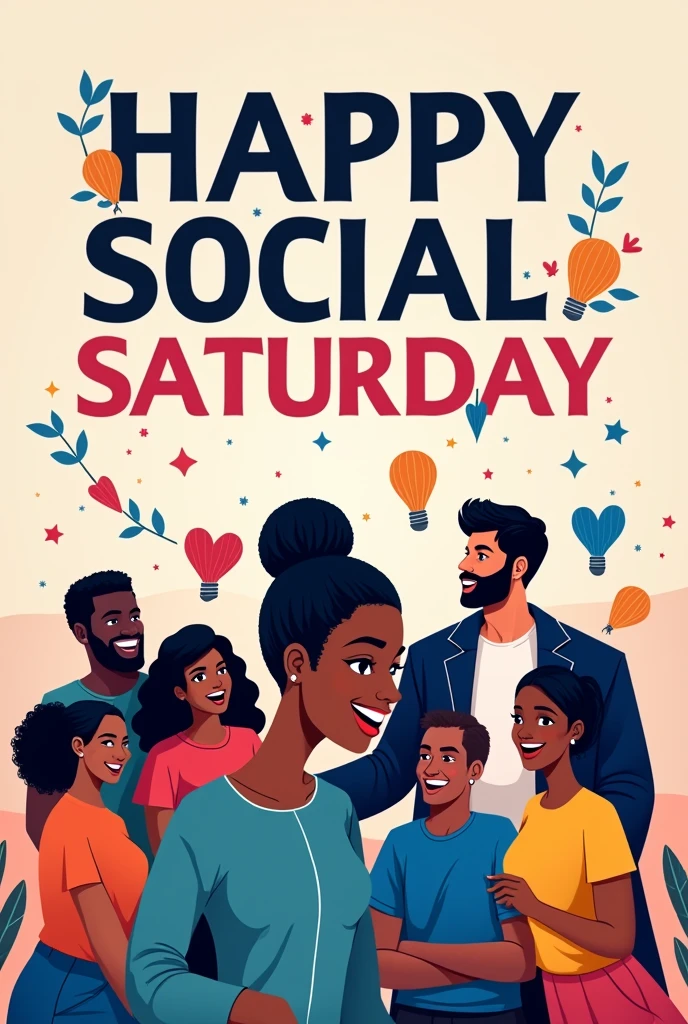 Generate poster with title " happy social Saturday" and name "Bashiru Akintayo" with let's connect included. Make a professional and social connection both males and females. Simple post with only the words I provided