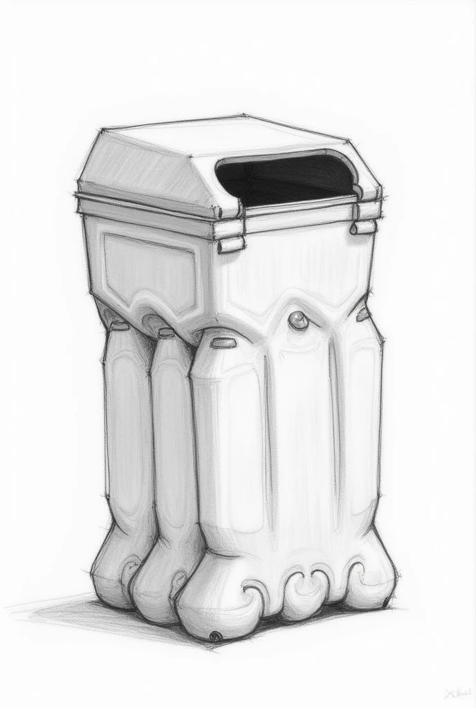Pencil sketch for making a trash can using used plastic bottles