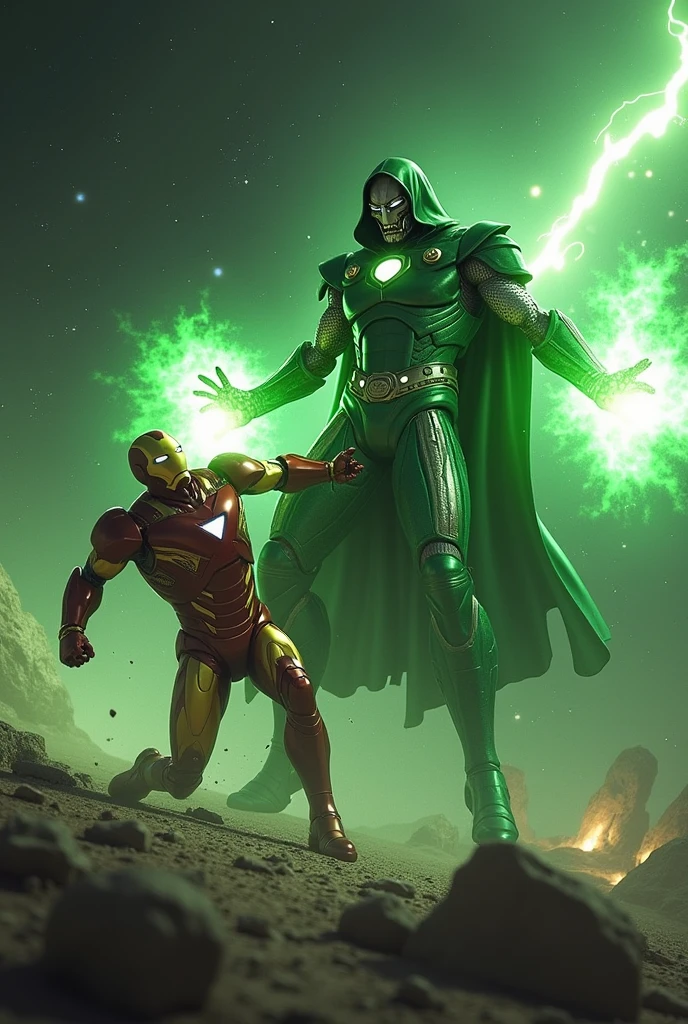 Doctor Doom is killing ironman with a green light power in space