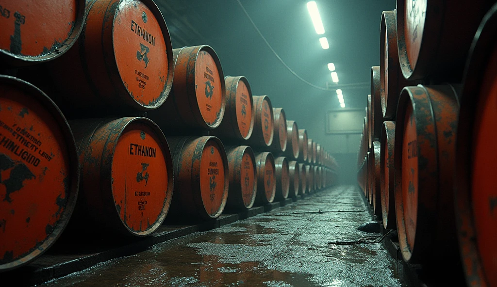Lot of barrels ethanol inside ship but few of them are liking liquid little bit on the floor