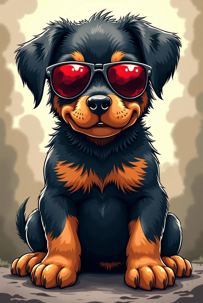 Devilish Rottweiler Puppy Drawing Wearing Chopper Sunglasses 