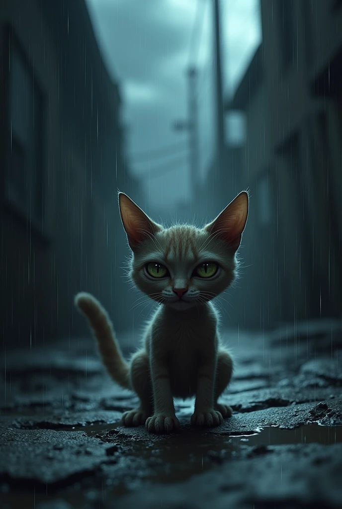 Make a skinny cat afraid of getting caught in the rain

