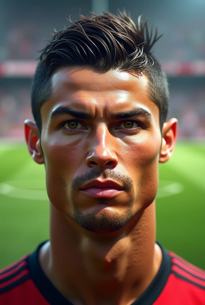 Cristiano Ronaldo's real face, real face high quality picture in football ground