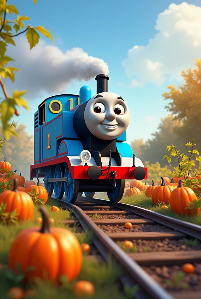 The blue Thomas train goes all the way, I met a love call in the morning, the route takes a detour through the pumpkin patch, smiling without loneliness
