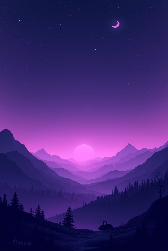 purple night landscape without mountains