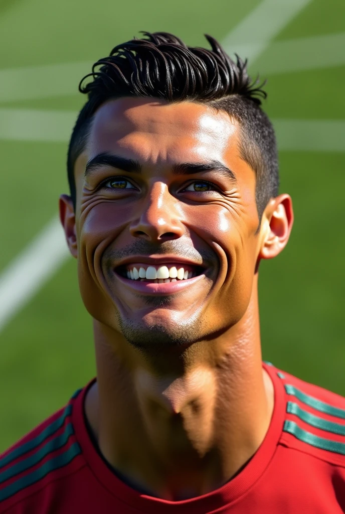 Cristiano Ronaldo's real face, real face high quality picture in football ground happy face 