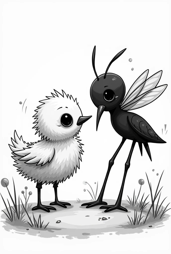 Parents of a hybrid between a runaway chick and a mosquito black and white cartoon
