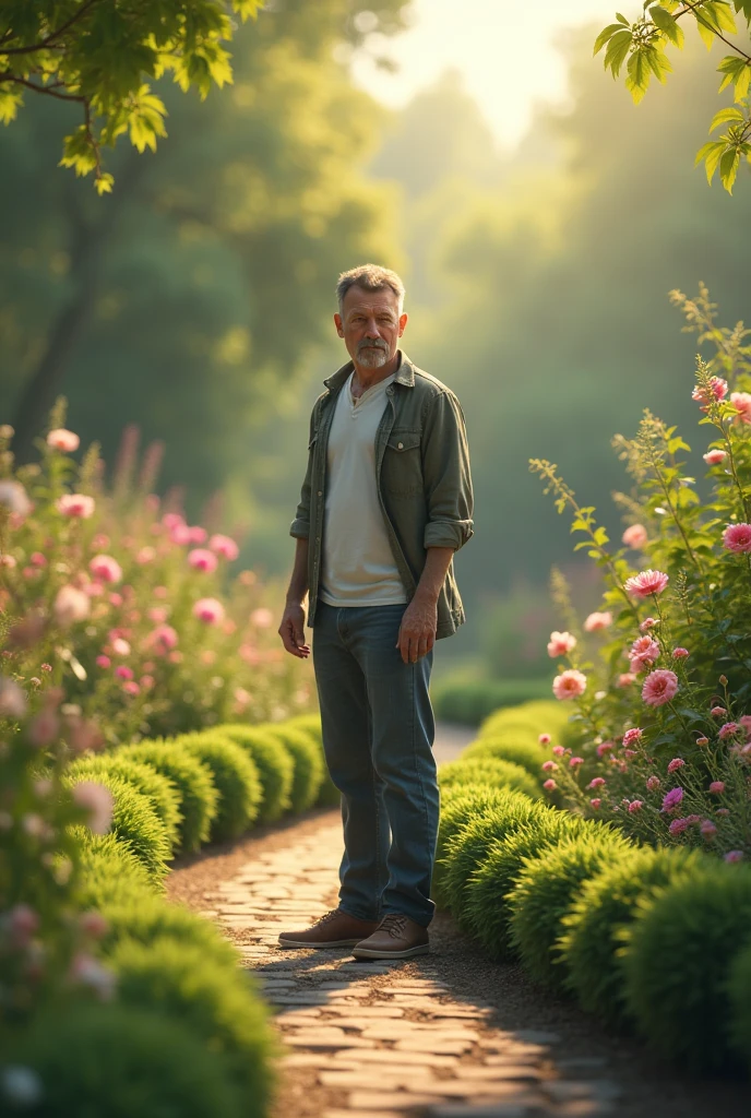 30 year old man, awkwardly standing at the garden