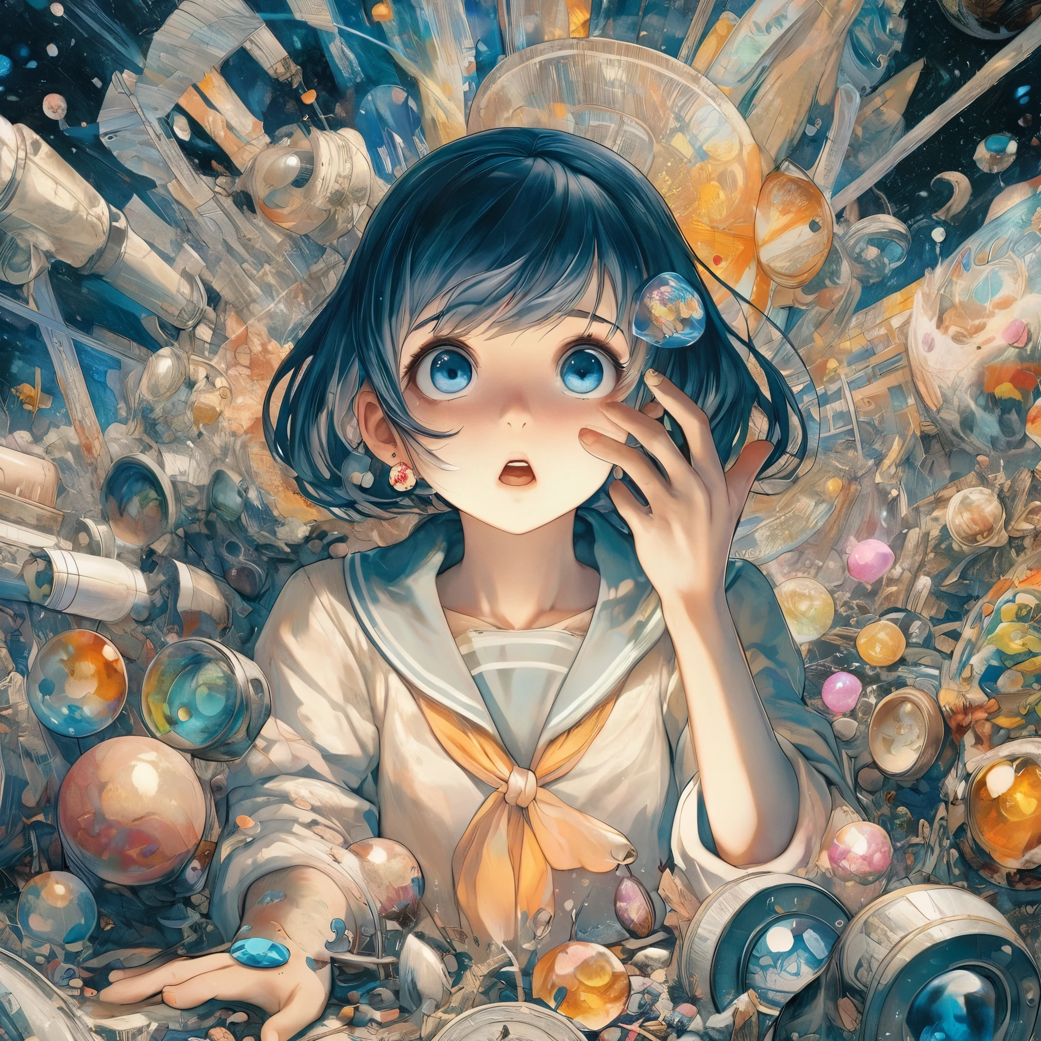 Masterpieces, delicate and transparent anime-style illustrations, detailed paintings, humorous and crazy, cinematic lighting, creative gemstone artworks that show the wild and untouched beauty of the "rough".
