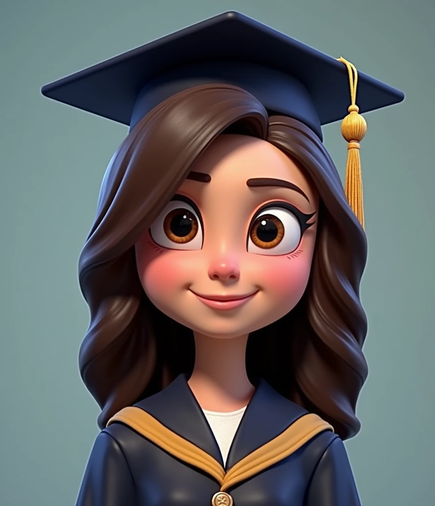 ENERATES A PIXAR GRADUATE WITH LIGHT BROWN HAIR AND DARK BLUE GRADUATION CAP WITHOUT FLOWERS.