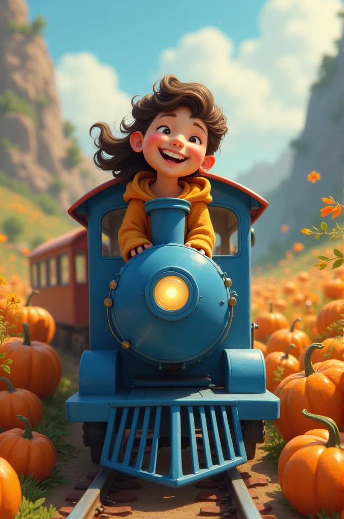 The blue train goes everywhere, I met a call of love in the morning, the route goes around the pumpkin patch, smiling without loneliness
