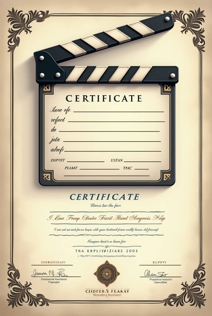 Horizontal A4 size certificate with movie slate appearance