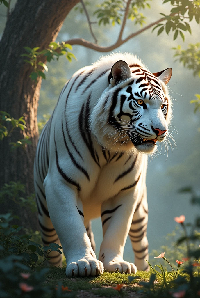 Realistic white tiger image with siliwangi writing