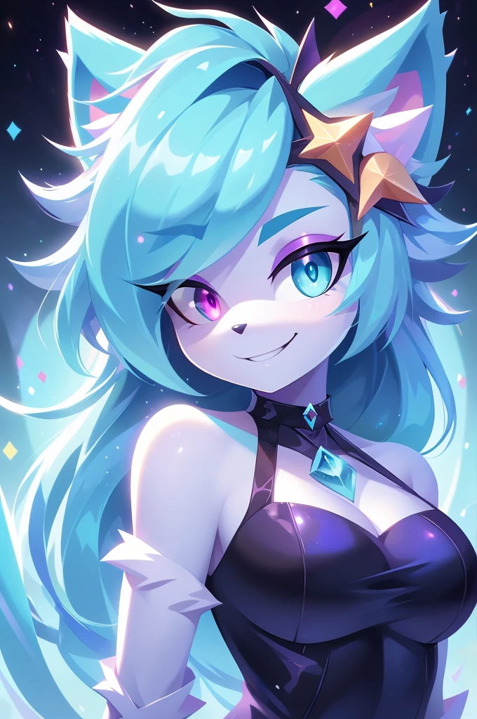 whole body,((best qualityer)), ((Masterpiece artwork)), (detailded), complete body, facing at viewer, face perfect, cabelo roxo, Star Guardian, short cyan hair, heterochromia, eyeballs roxos e cianos, eyeballs roxos brilhantes, long eyelashes, cyan blue fur, cyan blue cat ears, ssmile doce,  magic. purple and cyan hair, long eyelashes, solid circle eyeballs, fake cat ears, light ssmile, ear flush, Gradient hair, heterochromia, Gradient_eyeballs, eyeballs arregalados, students shining, purple eyeballs, cyan eyeballs, ssmile, looking straight ahead, wide plan, 8k, super detaill, precise, best qualityer, work of art, anatomically correcte, High details, high resolution.creative background .
