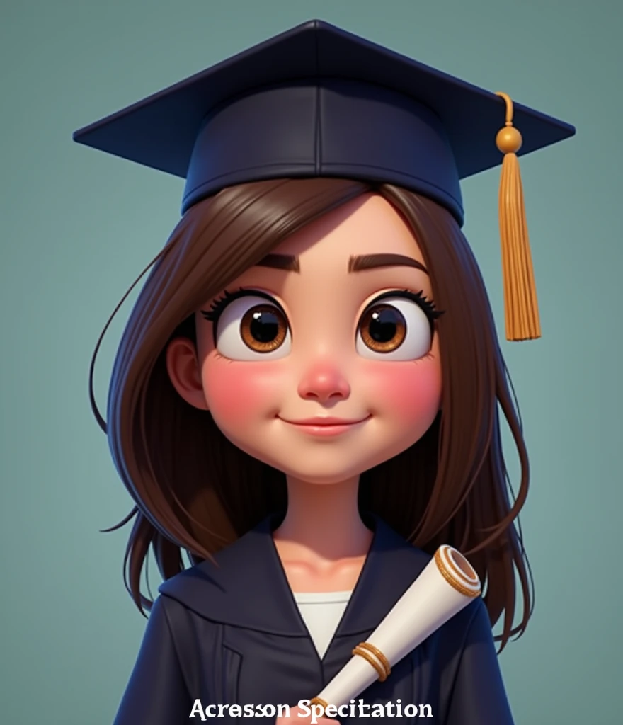 GENERATES A PIXAR GRADUATE WITH LIGHT BROWN HAIR AND DARK BLUE GRADUATION CAP WITHOUT FLOWERS. Light hair