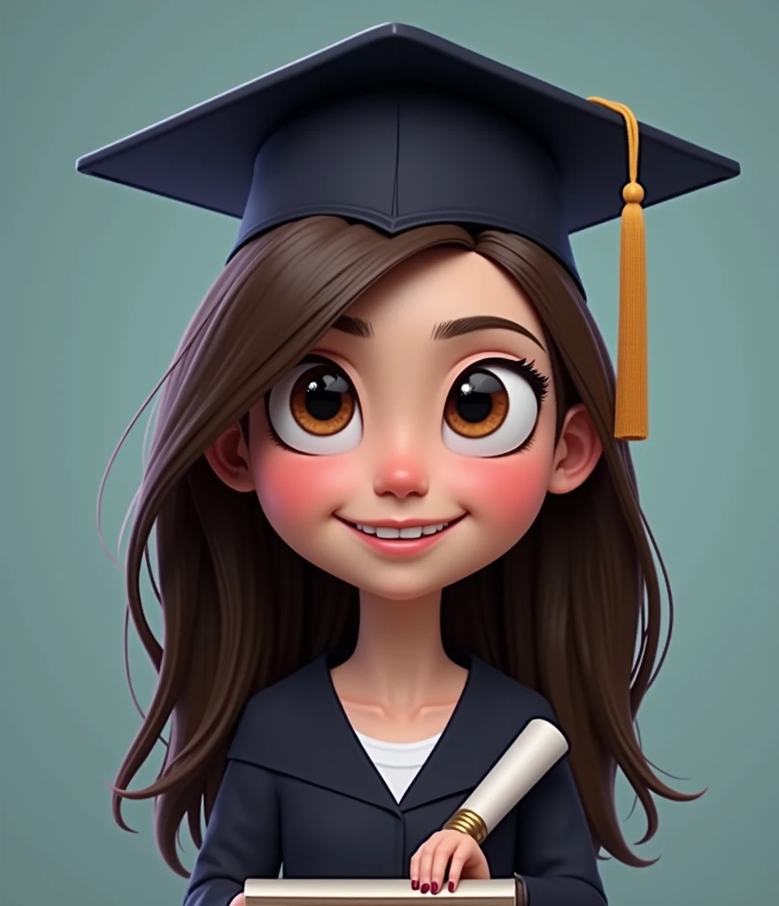 GENERATES A PIXAR GRADUATE WITH LIGHT BROWN HAIR AND DARK BLUE GRADUATION CAP WITHOUT FLOWERS. Light hair