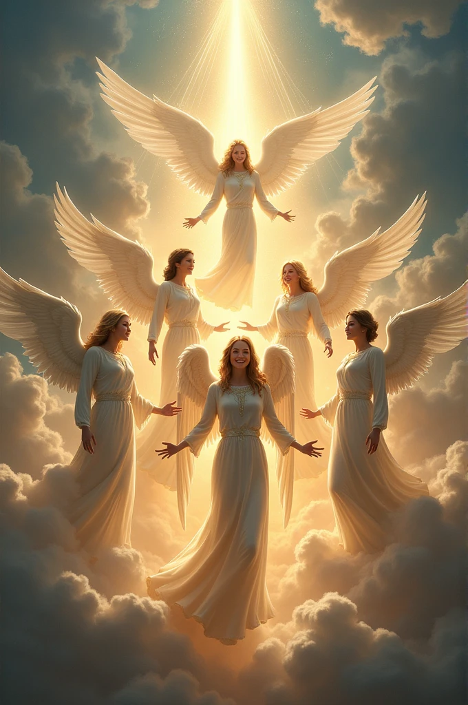 Image of the 7 archangels with smiling human faces, protectors of the earth