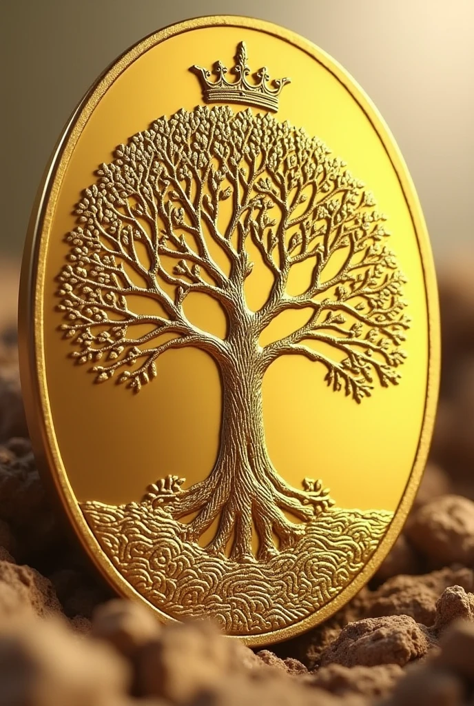 GOLD COIN with tree with a crown on top stamped,all in GOLD, marginless coin