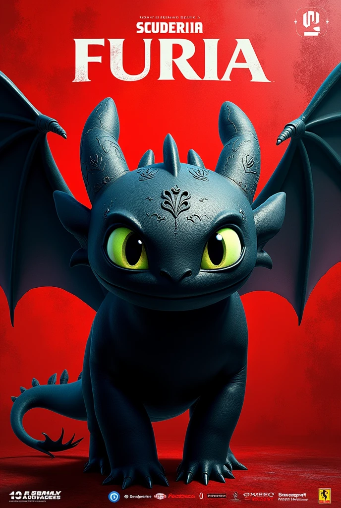 A banner of 1,50m X 1,20m about a Formula 1 team named Scuderia Furia that has the toothless dragon from the movie "How to Train Your Dragon"as a mascot and that has space to place the sponsors