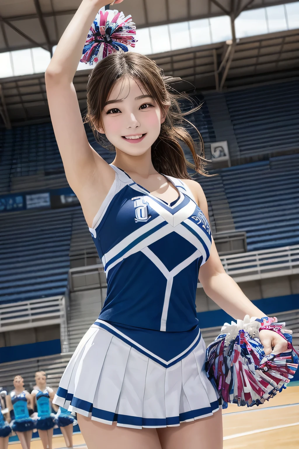 One Girl, 1 person,Highest quality,High resolution,超High resolution,8k,Realistic,Upper Body,encounter_audience,Large Breasts, the body is slim,(cheer Girl:1.2),