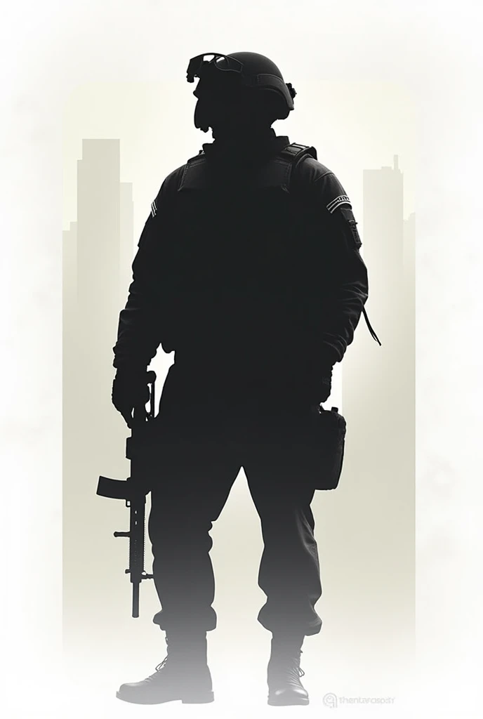 Create a minimalist design inspired by Call of Duty for a t-shirt. Focus on iconic elements like a soldier's silhouette, a tactical helmet, or military gear, using clean lines and simple shapes. The design should emphasize a sleek, modern look with minimal detail, perhaps incorporating subtle weapon outlines or tactical symbols. Use a monochrome or limited color palette to keep the design bold and impactful, while still maintaining the essence of the Call of Duty theme.