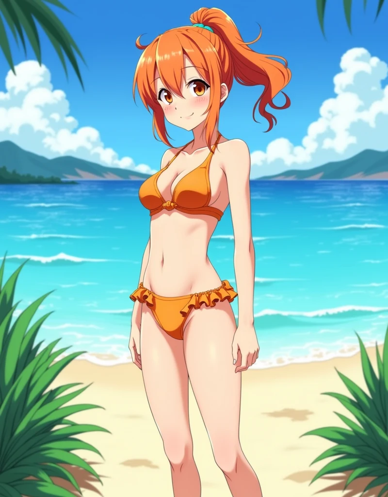 nami, one piece, orange, hair, sexy, hot, tall, shoulder tattoo, orange eyes, ponytail, ocean, palm trees, beach, long hair, 1girl, whore, slut, hoe, 18, solo, lei, sideboob, medium sized , skinny, long legs, solo, onegirl, 1girl, secudtive look, blushing, blush, relaxed face, beach chair, sex toys, sweating, parasol, vagina, nipples, slightly tan, naked, nude, , vagina, uterus, front view, cum in mouth, facing camera, cum, standing up, pornstar, cute, slim body, spreading legs, masturbating, masturbation, open pussy, ecstasy, holding money, smiling seductively, prostitute, shoulder tattoo,