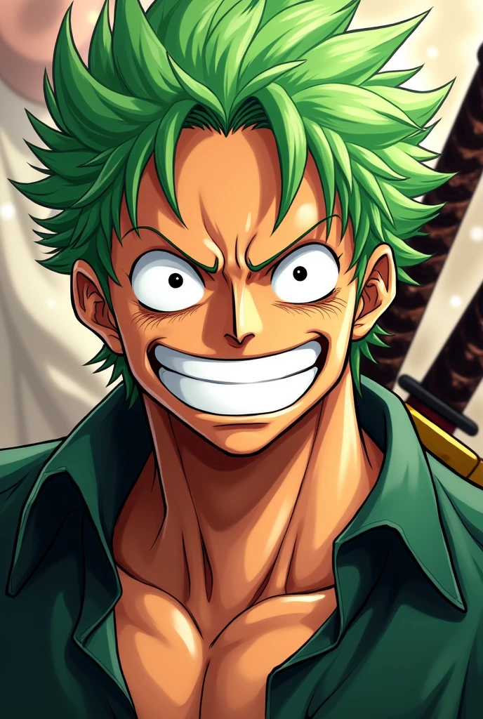 Make a smiling image of Roronoa zoro