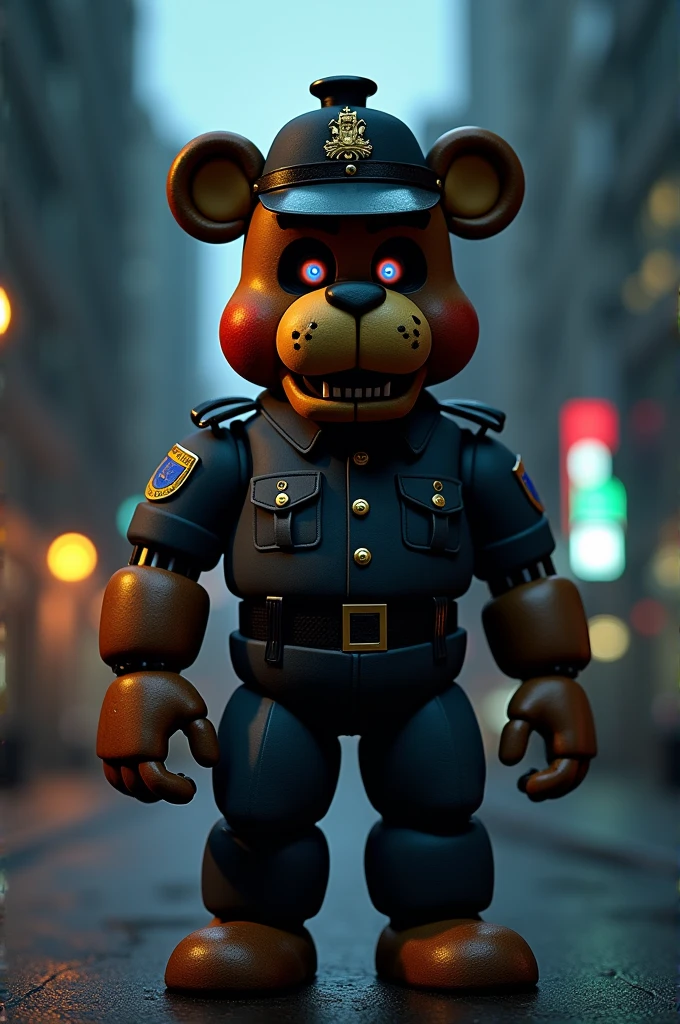 Give me an image of FNAF, but with Freddy in the São Paulo Military Police outfit, Brazil.