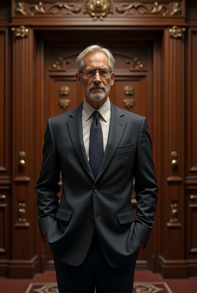 (photorealism:1.2) realistic image of a man in front of a door