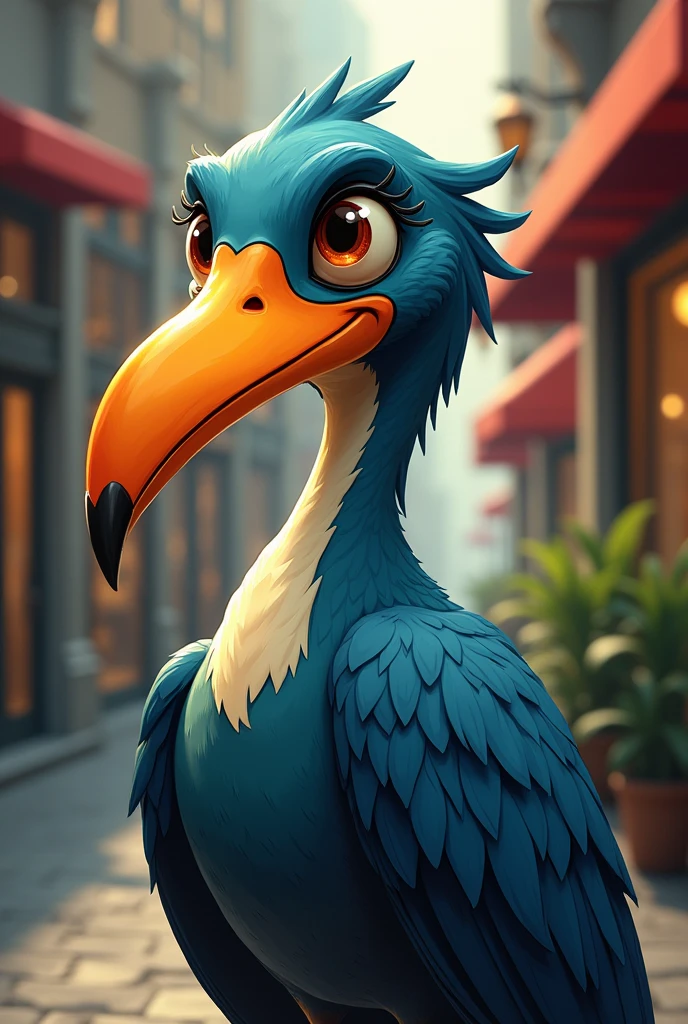 Elegant sophisticated cartoon style bird with big beak