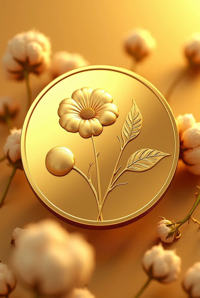 GOLD COIN with cotton flower print,all in GOLD, marginless coin 