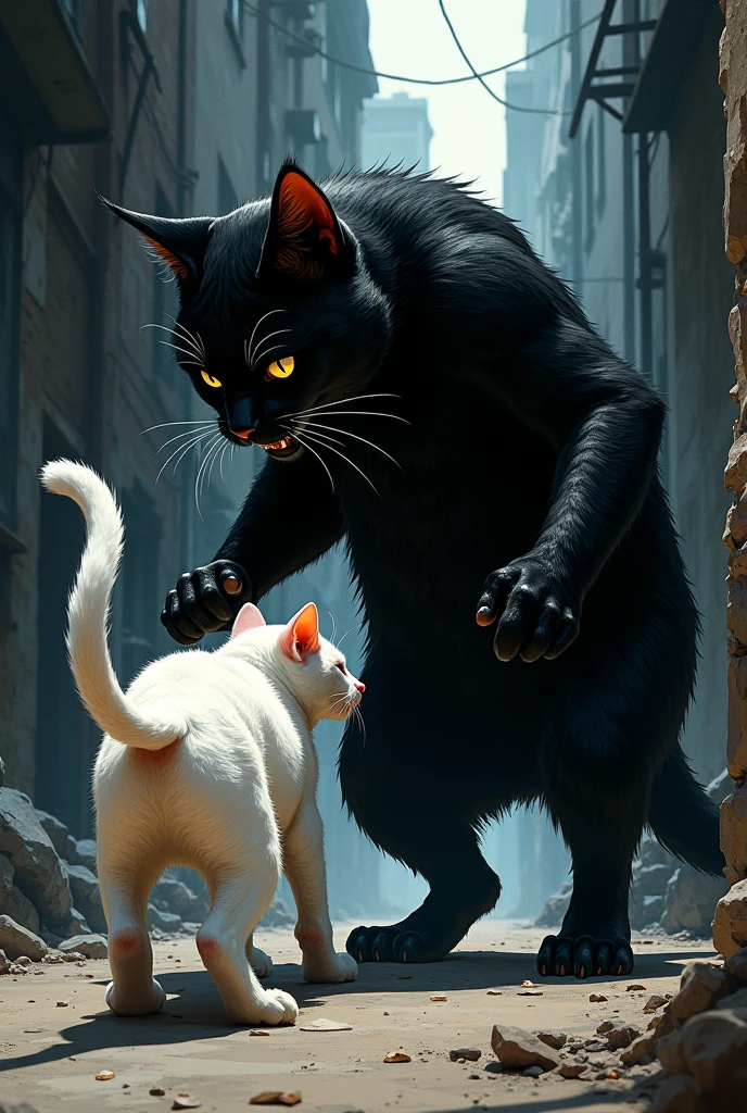 Kucing hitam jantan menepak pantat kucing putih betina