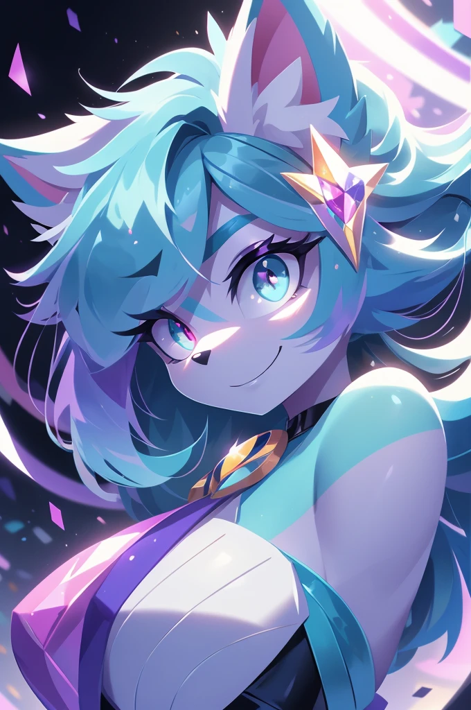 whole body,((best qualityer)), ((Masterpiece artwork)), (detailded), complete body, facing at viewer, face perfect, cabelo roxo, Star Guardian, short cyan hair, heterochromia, eyeballs roxos e cianos, eyeballs roxos brilhantes, long eyelashes, cyan blue fur, cyan blue cat ears, ssmile doce,  magic. purple and cyan hair, long eyelashes, solid circle eyeballs, fake cat ears, light ssmile, ear flush, Gradient hair, heterochromia, Gradient_eyeballs, eyeballs arregalados, students shining, purple eyeballs, cyan eyeballs, ssmile, looking straight ahead, wide plan, 8k, super detaill, precise, best qualityer, work of art, anatomically correcte, High details, high resolution
