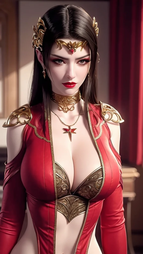 1 girl, ((8k, RAW photo, best quality, masterpiece:1.2)) Big: 1.3, pretty face, looking at viewer, thick thight, red lips, Ultra realistic, extreamly detailed, Very detailed body, Huge Breast, huge , detailed face, Hyper realistic, Beautiful Face, Beautiful Detail Eyes, Beautiful Skin, Attractive, Ultra High Resolution, High Definition, Detailed Face, best quality, extremely detailed, pink areola, necklace, earing, solo, dynamic lighting, cowboy shot, naughty face, Super fine face and eyes,long hair, big boob,Expose cleavage, Expose Boobs, lightning, hyper-realistic graphics, most realistic graphics, 1 girl, alone, solo, Extremely sharp, surreal image, sharp eye makeup, meticulous makeup eyelashes, red lips, full body shot, inside the room, NSFW, Naked.