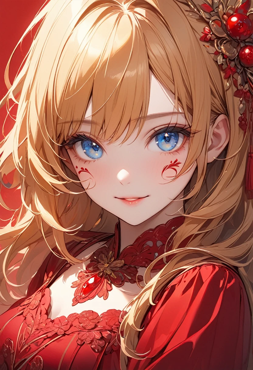 (Red Theme art),(Highest quality),(masterpiece),(1 Cheerful Girl),(alone),Delicately painted face,Girl with a beautiful face,Beautiful detailed clear blue eye,(Beautiful detailed golden hair),Sticking out one's tongue,Bright atmosphere,Beautiful detailed red fashion,((Red costume)),(Beautiful silky golden hair:1.3),Pink Flower,Pure white skin,Beautiful artistic illustration,Red Theme,Beautiful smile,(From the side),(A mischievous child sticking out his tongue),Cowboy Shot,Bright colors,Soft gradient,pastel,Lens flare,(Glitch Art),Stained glass,Flower Garden