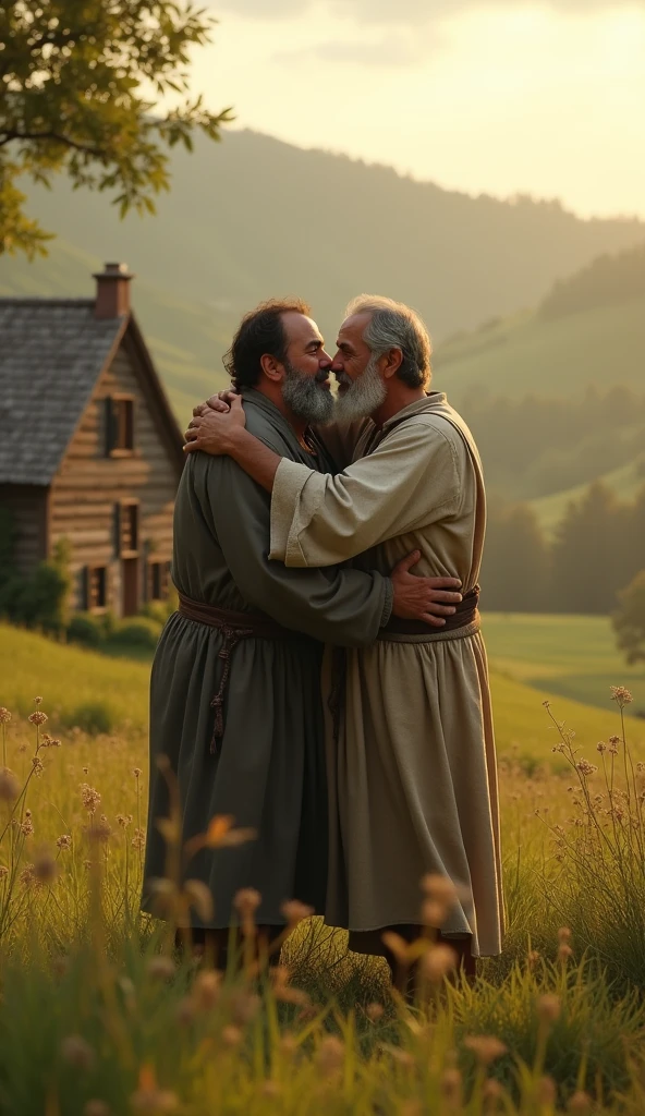 (Ultrarealistic 8k Image), (best qualityer), The Parable of the Prodigal Son: The son returns home and is forgiven by his father.