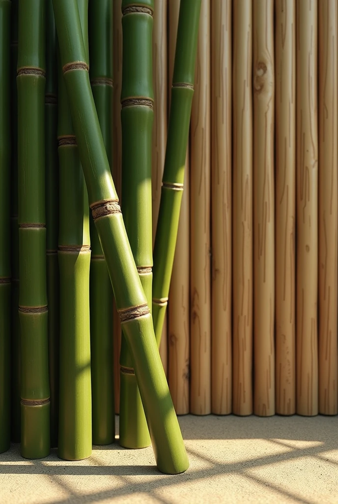 The reason I leaned the bamboo against this bamboo fence was because I wanted to.、Realistic images、Realistic texture、Very detailed