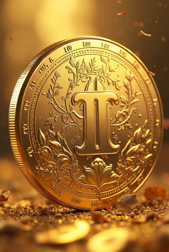 GOLD COIN with cotton printed on the coin,all in GOLD, marginless coin 