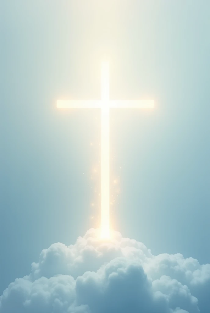 Create a simple, centered image that will be the first piece in a series. The image should highlight the number "1" stylised, with a soft halo around the number, symbolizing the beginning of a spiritual journey. Add Catholic elements like a small cross or a ray of divine light, emanating from the number "1". The background should be serene, with soft shades of sky blue and white, representing the purity and peace that begin the path. This design should be elegant and minimalist., setting the stage for the more complex images that will come in the following months.