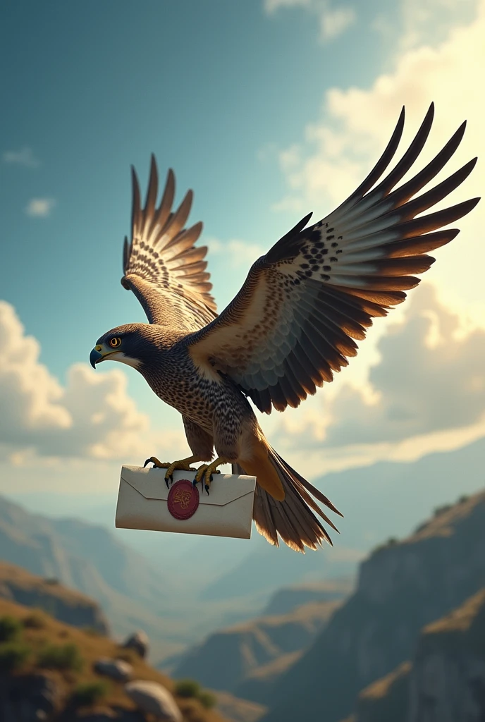A bird carrying a letter
