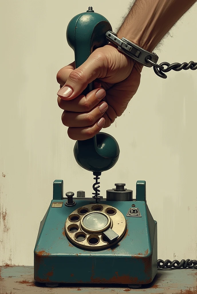 Illustration of a hand being handcuffed to a phone