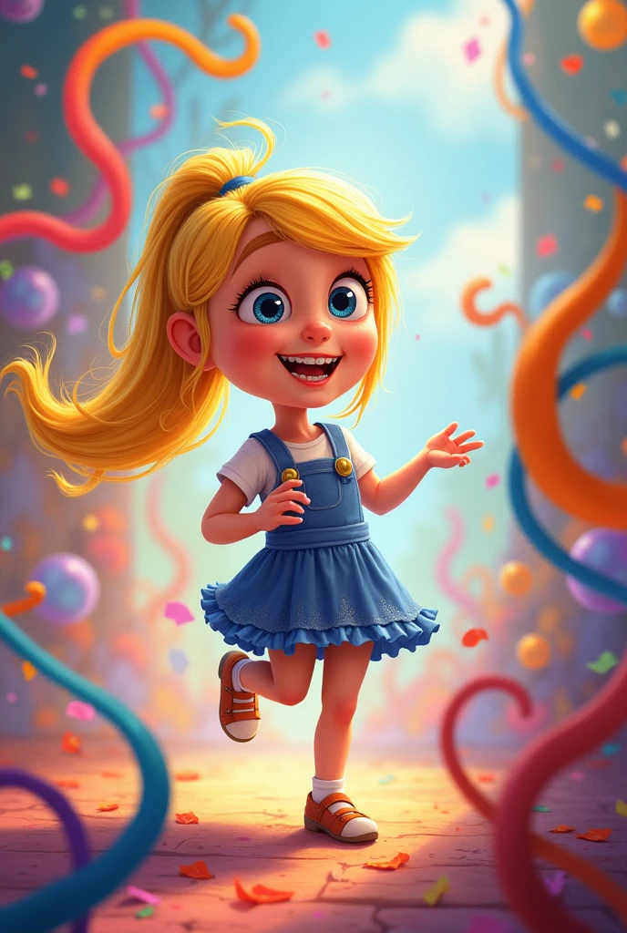 Riley from inside out, Girl with braces, ponytail, yellow hair, blue eyes
