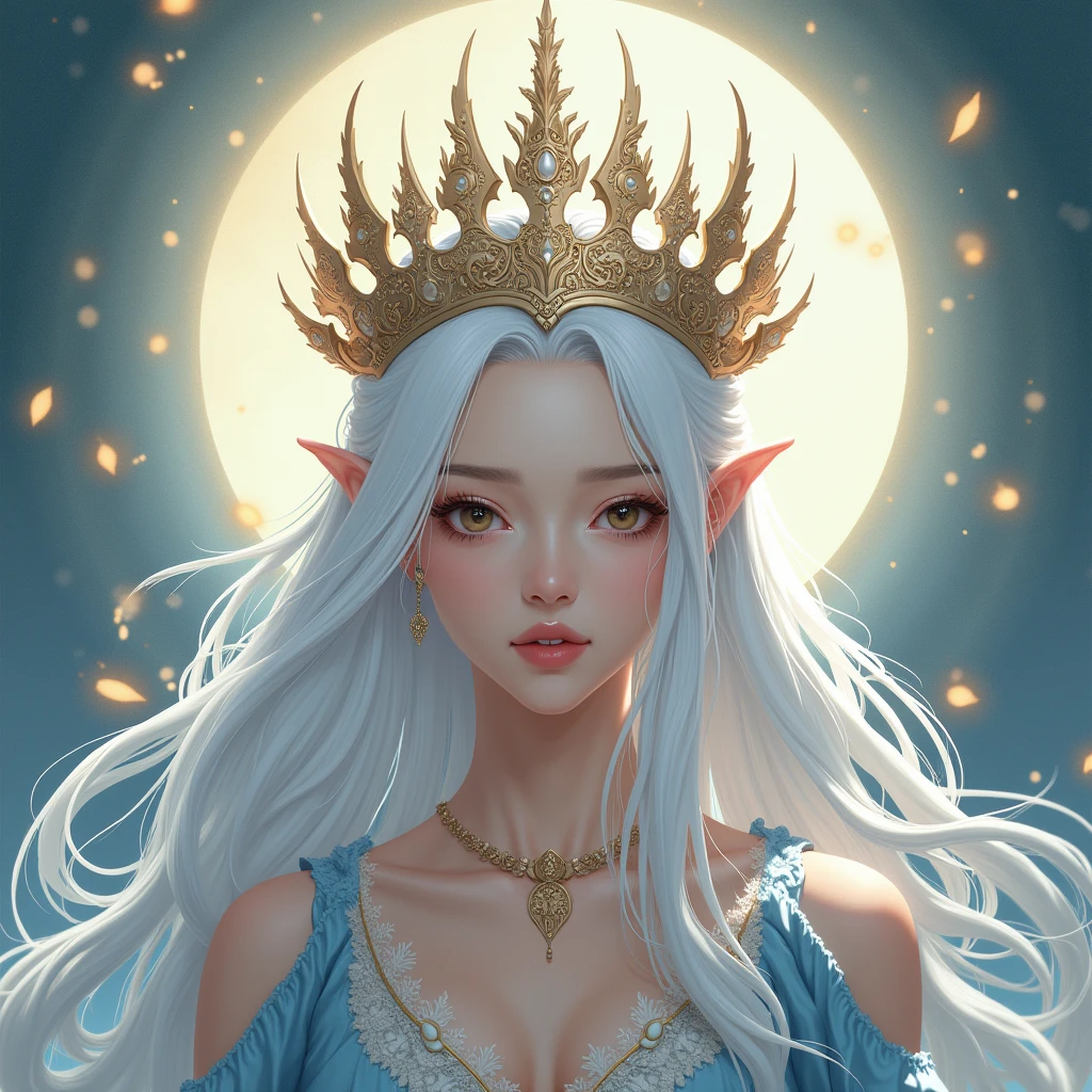 a woman with white hair and a crown on her head, by Lü Ji, beautiful fantasy art portrait, fantasy portrait art, beautiful fantasy portrait, cgsociety 9, symmetrical portrait rpg avatar, by Pu Hua, anime fantasy artwork, wlop painting style, epic fantasy art portrait, sage ( valorant ), fantasy character, by Li DiMasterpiece, Anatomically Correct, Best Quality, High Details, Super Detailed, UHD, High Quality, High Details, Anime Style, OP Art, Realism,