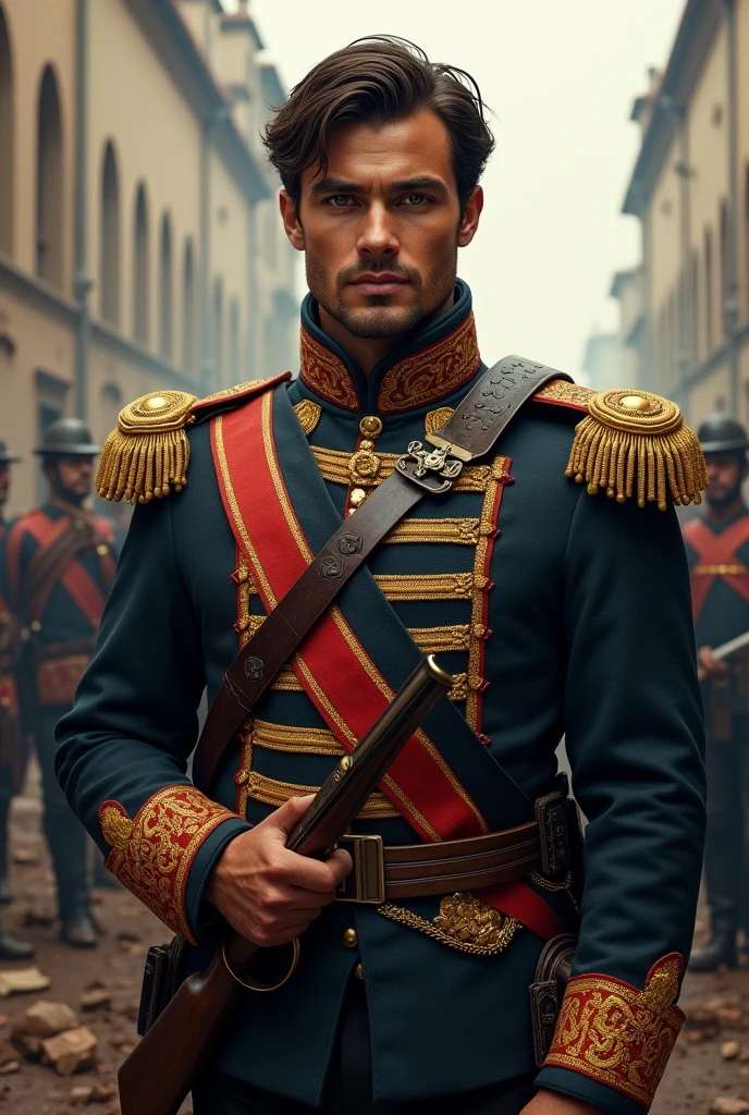 An attractive young Portuguese soldier from 1832 in Portuguese civil war uniform